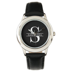 Montre Nom de monogramme noir et blanc élégant personna