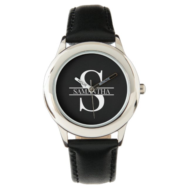 Montre Nom de monogramme noir et blanc élégant personnali (devant)