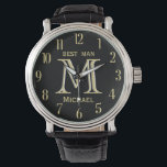 Montre Nom de monogramme personnalisé Meilleur Mariage de<br><div class="desc">Cette montre unique est conçue comme un cadeau pour votre Best Man. Caractéristiques du monogramme / initial; prénom et date du mariage. Il y a même une couche unique du monogramme — regardez attentivement et vous verrez trois couleurs, ce qui lui donne une sensation de profondeur. Un moyen spécial de...</div>
