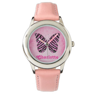 Montre Nom de papillon rose Monogramme
