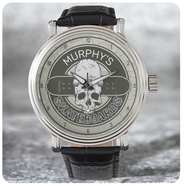 Montre NOM DE Patinage Personnalisé Skull Skateboard Skat (Créateur téléchargé)