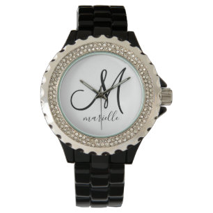 Montre Nom de script initial noir du monogramme personnal
