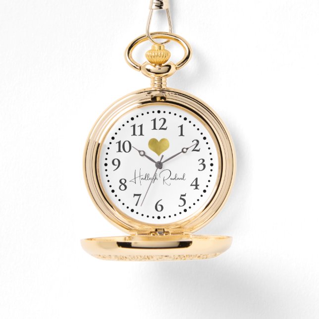 Montre Nom de script mignon Monogramme cœur doré (Recto)