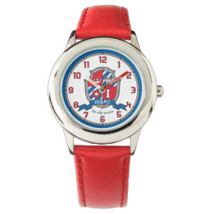 Montre Nom d'Isaac signifiant lettre I oiseau rouge bleu
