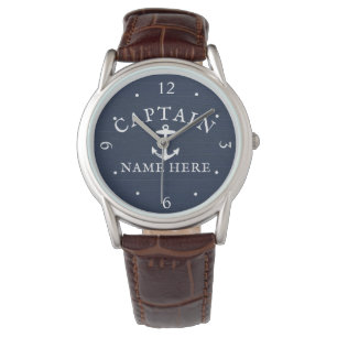 Montre Nom du capitaine de bateau Ancre marine Bleu de ma