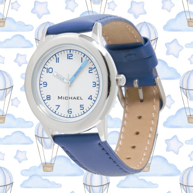 Montre Nom du garçon personnalisé Acier Bleu Bracelet en  (Créateur téléchargé)