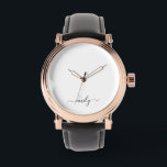 Montre Nom du monogramme blanc noir moderne<br><div class="desc">Nom du monogramme simple de script noir et blanc. Cela rend le cadeau parfait pour 16 ans,  mariage,  douche nuptiale,  anniversaire,  baby shower ou bachelorette pour quelqu'un qui aime le luxe glam et les styles chic.</div>