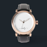 Montre Nom du monogramme blanc noir moderne<br><div class="desc">Nom du monogramme simple de script noir et blanc. Cela rend le cadeau parfait pour 16 ans,  mariage,  douche nuptiale,  anniversaire,  baby shower ou bachelorette pour quelqu'un qui aime le luxe glam et les styles chic.</div>