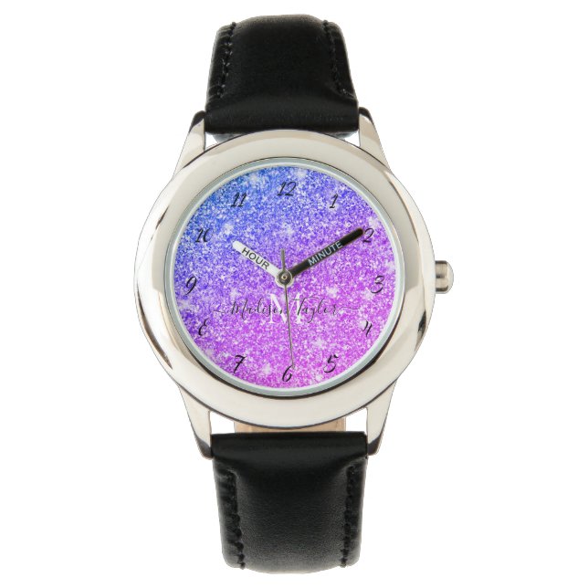 Montre Nom du monogramme de la Parties scintillant rose e (devant)