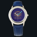 Montre Nom du monogramme personnalisé bleu et or de la ma<br><div class="desc">Nom de monogramme élégant personnalisé bleu marine et or. Pour plus de personnalisation,  cliquez sur le bouton "Customiser" et utilisez notre outil de conception pour modifier ce modèle.</div>