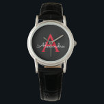 Montre Nom du monogramme rouge noir de la fille<br><div class="desc">Monogramme simple noir et rouge Monogramme Nom Monographie. Cela fait le cadeau parfait de remise de diplômes,  anniversaire,  mariage,  douche nuptiale,  anniversaire,  baby shower ou bachelorette pour quelqu'un qui aime le luxe glam et les styles chic.</div>