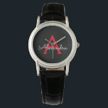 Montre Nom du monogramme rouge noir de la fille<br><div class="desc">Monogramme simple noir et rouge Monogramme Nom Monographie. Cela fait le cadeau parfait de remise de diplômes,  anniversaire,  mariage,  douche nuptiale,  anniversaire,  baby shower ou bachelorette pour quelqu'un qui aime le luxe glam et les styles chic.</div>