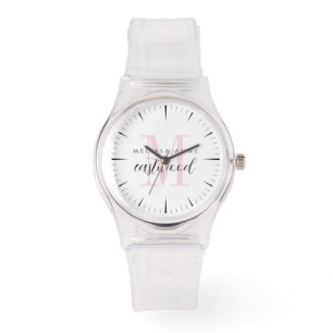 Montre Nom élégant en écriture manuscrite Monogramme rose