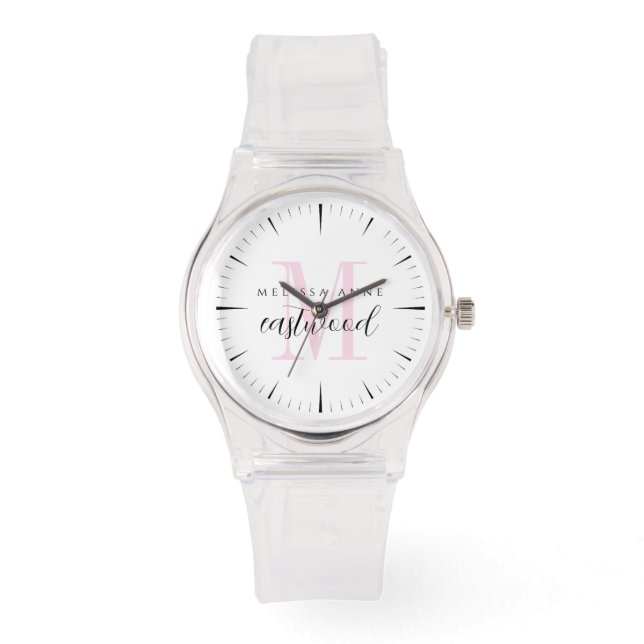 Montre Nom élégant en écriture manuscrite Monogramme rose (Recto)