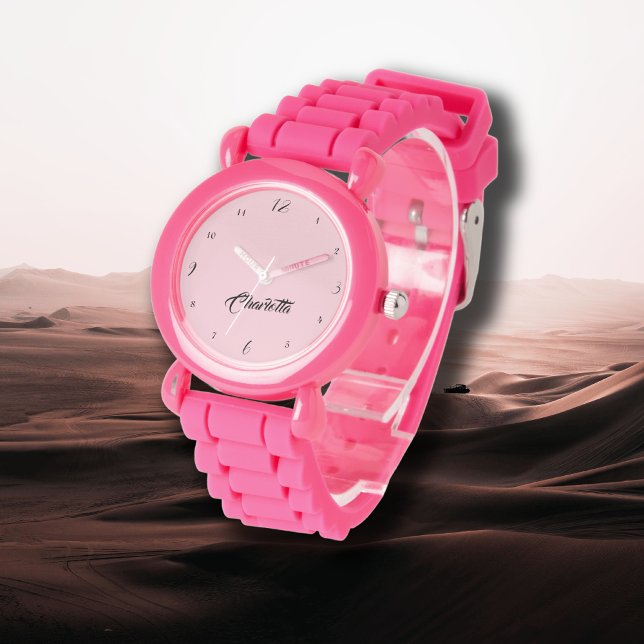 Montre Nom Élégant manuscrit | Pastel Pink élégant (Créateur téléchargé)
