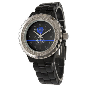 Montre Nom fait sur commande rose mince de Blue Line