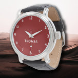 Montre Nom Fille Garçon Femmes Hommes | Brick Red Stylish<br><div class="desc">Nom personnalisé Fille garçon femmes hommes | Brick Red Elegant Modern Watch | Classique | Élégant | tendance | Style | Cadeau. Vous pouvez choisir d'ajouter votre nom, le nom d'un proche ou un message spécial. Qu'il s'agisse d'un cadeau sincère pour quelqu'un qui vous est cher ou d'un régal personnel,...</div>