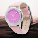 Montre Nom Fille Garçon Femmes Hommes | Bubblegum Pink El<br><div class="desc">Nom personnalisé Fille garçon femmes hommes | Bubblegum rose Elegant Montre Moderne | Classique | Élégant | tendance | Style | Cadeau. Vous pouvez choisir d'ajouter votre nom, le nom d'un proche ou un message spécial. Qu'il s'agisse d'un cadeau sincère pour quelqu'un qui vous est cher ou d'un régal personnel,...</div>