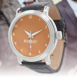 Montre Nom Fille Garçon Femmes Hommes | Chocolat Brown<br><div class="desc">Nom personnalisé Fille garçon femmes hommes | Chocolat Brown Élégant Montre Moderne | Classique | Élégant | tendance | Style | Cadeau. Vous pouvez choisir d'ajouter votre nom, le nom d'un proche ou un message spécial. Qu'il s'agisse d'un cadeau sincère pour quelqu'un qui vous est cher ou d'un régal personnel,...</div>