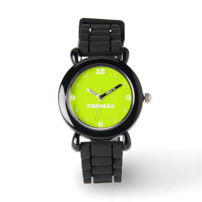 Montre Nom Fille Garçon Femmes Hommes | Neon Lime Jaune é (Recto)