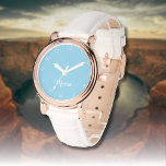Montre Nom Fille Garçon Femmes Hommes | Sky Blue Elegant<br><div class="desc">Nom personnalisé Fille garçon femmes hommes | Sky Blue Elegant Modern Watch | Classique | Élégant | tendance | Style | Cadeau. Vous pouvez choisir d'ajouter votre nom, le nom d'un proche ou un message spécial. Qu'il s'agisse d'un cadeau sincère pour quelqu'un qui vous est cher ou d'un régal personnel,...</div>