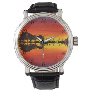 Montre Nom guitariste orange moderne Aquarelle