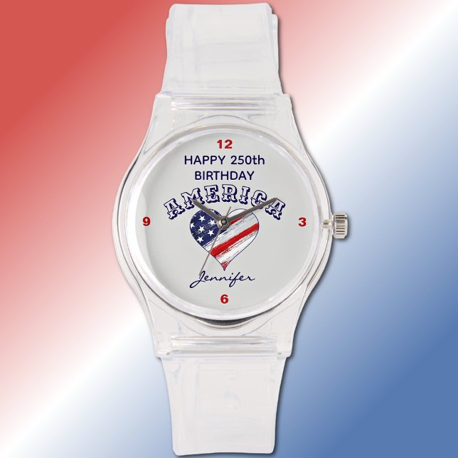 Montre Nom, Joyeux 250e anniversaire Amérique Drapeau Cœu (Créateur téléchargé)