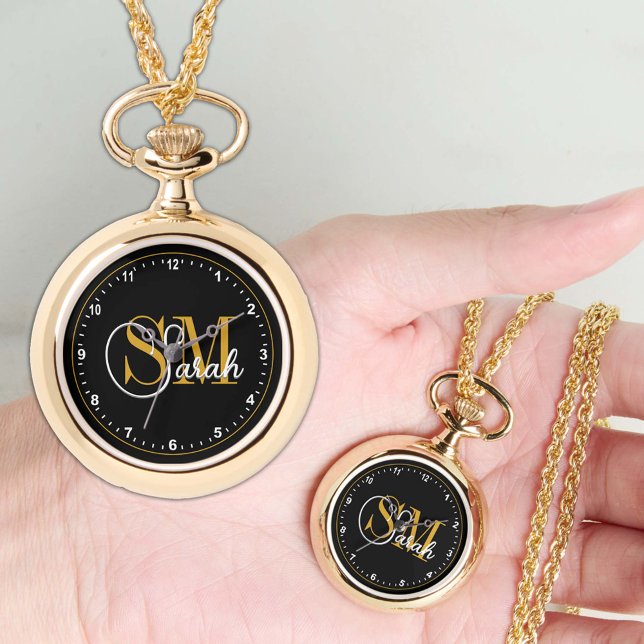 Montre Nom monogramme Collier, Signature foncée élégante (Créateur téléchargé)