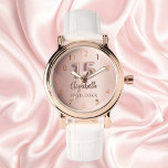 Montre Nom or rose Quinceanera<br><div class="desc">Un cadeau de Quinceañera. Couleur arrière - plan rose or dégradé. Ajouter un nom,  une date</div>