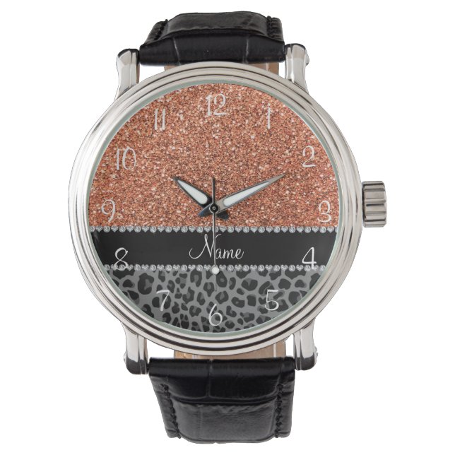 Montre Nom pastel orange parties scintillant noir léopard (devant)