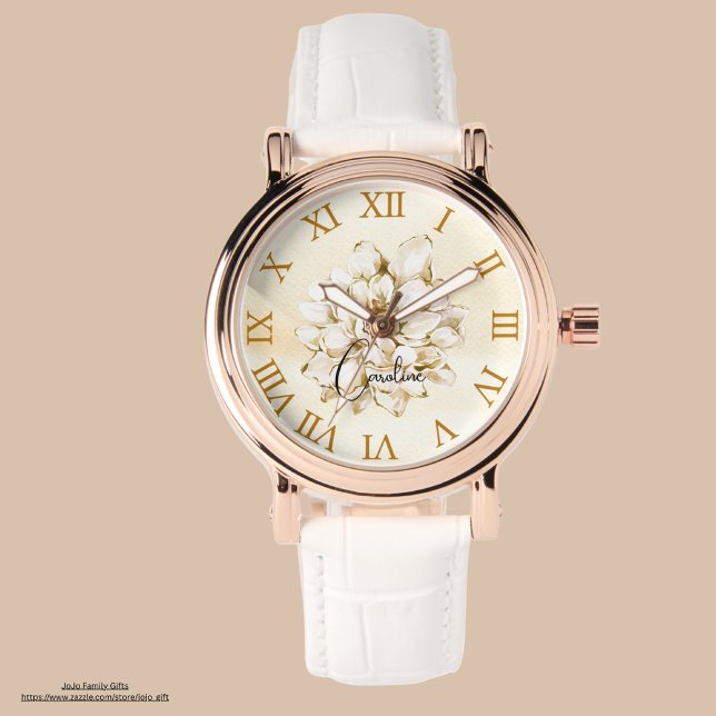 Montre Nom personnalisé adorable style doré Script floral (Créateur téléchargé)