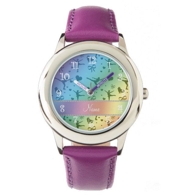 Montre Nom personnalisé arc-en-ciel patinage artistique (devant)