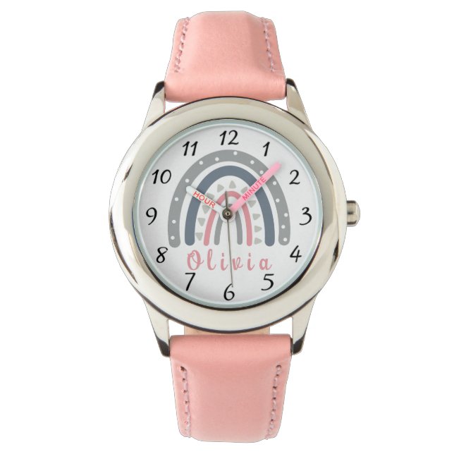 Montre Nom personnalisé avec Cool Boho Rainbow (devant)
