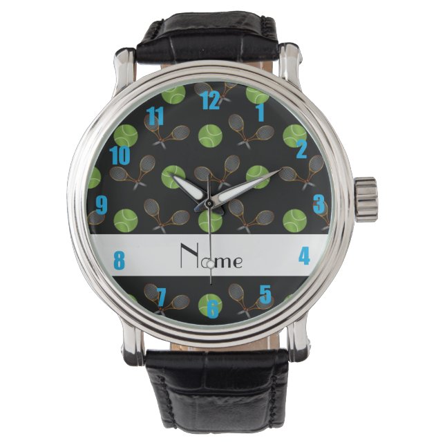 Montre Nom personnalisé balles de tennis noir (devant)