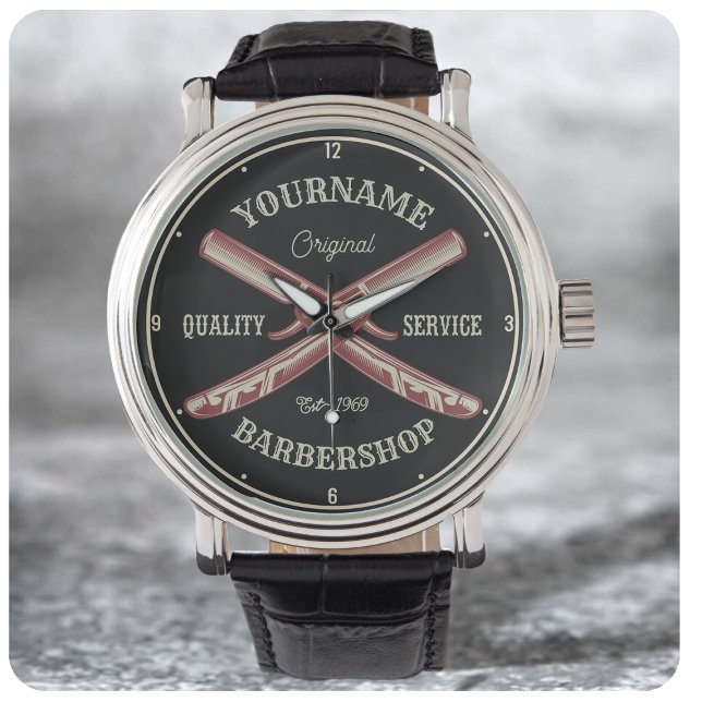 Montre NOM PERSONNALISÉ Barber Droit Razor Barbershop (Créateur téléchargé)