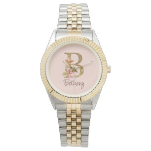 Montre Nom personnalisé Blush Rose Gold Foncé Lettre B