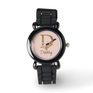 Montre Nom personnalisé Blush Roses Rose lettre D en feui