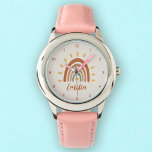 Montre Nom personnalisé Boho Earth Tone Rainbow Sun<br><div class="desc">La montre Rainbow Sun Boho Earth Tone Custom Name est un accessoire unique et élégant qui combine des éléments bohème et terreux avec un soleil arc-en-ciel vibrant. En plus du graphisme frappant, l'horloge peut aussi être customisée avec votre propre nom, ce qui en fait une pièce vraiment personnalisée. Le nom...</div>