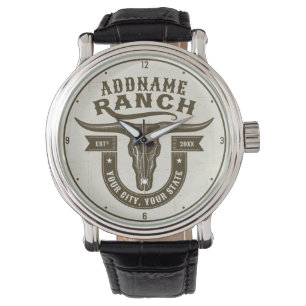 Montre NOM personnalisé Bull Steer Skull Western Ranch