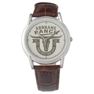 Montre NOM personnalisé Bull Steer Skull Western Ranch