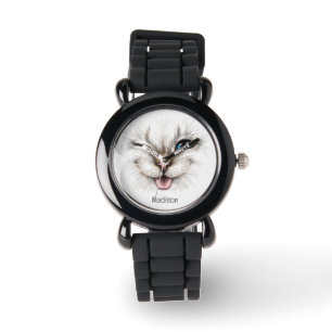 Montre Nom personnalisé Chat à plume