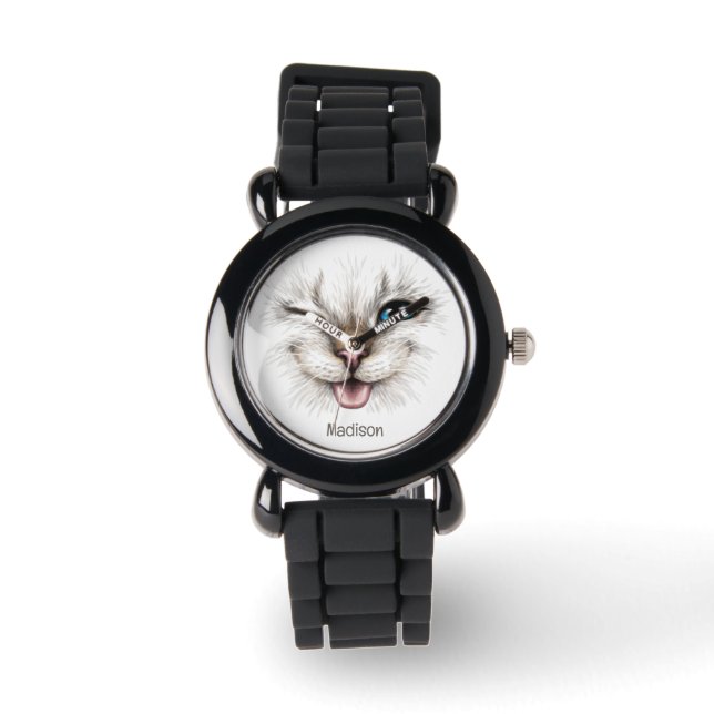 Montre Nom personnalisé Chat à plume (Recto)