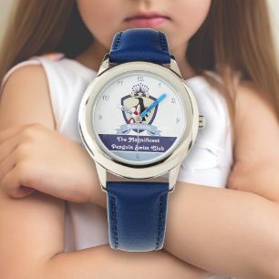 Montre Nom personnalisé Club de natation Crest Cute Pengu