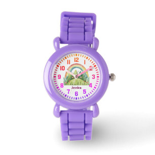 Montre Nom personnalisé cool Aquarelle Arc-en-ciel et mon