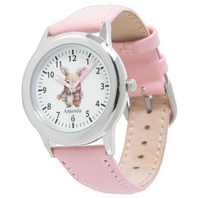 Montre Nom personnalisé cool Lapin avec écusson (Incliné)