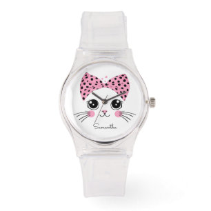 Montre Nom personnalisé Cute face de chat