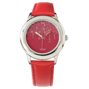 Montre Nom personnalisé de la Parties scintillant rouge