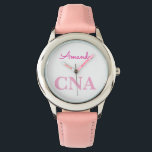 Montre Nom personnalisé de l'AIC rose mou<br><div class="desc">Un cadeau unique pour les aides-infirmières et les aides-soignants au design rose unique.</div>