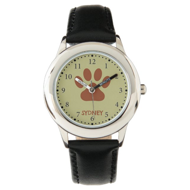 Montre Nom personnalisé de patte chien Brown (devant)