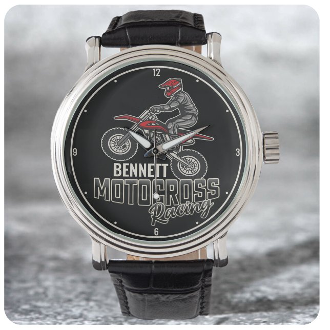 Montre Nom personnalisé Dirt Vélo Rider Motocross Racing (Créateur téléchargé)